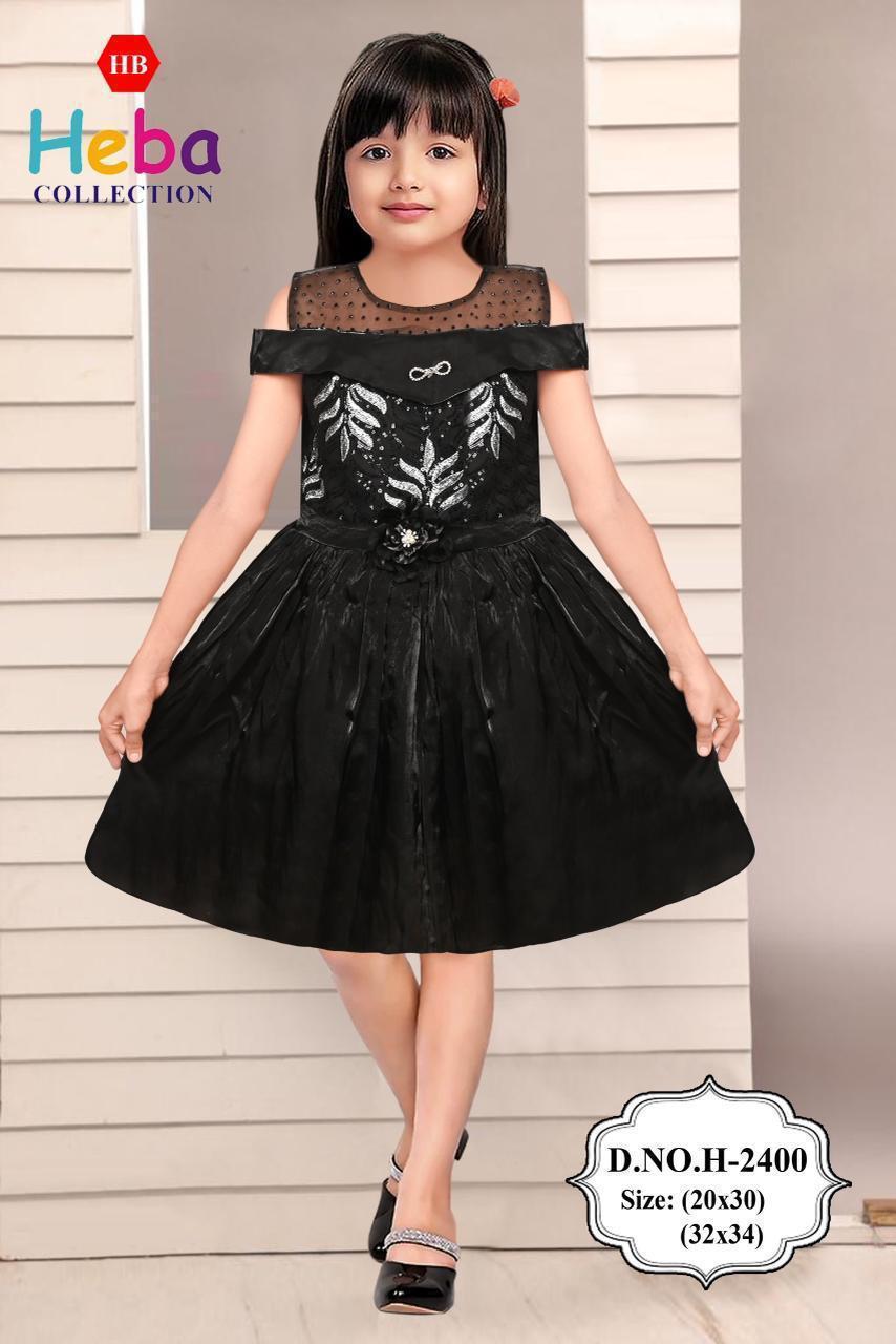 Girls Black Party Wear Frock with Stylish Net Yoke SET OF 6 PIECES